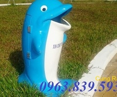 Thùng rác hình cá heo nhựa composite, thùng rác công viên 0963839593