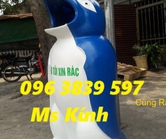 Thùng rác chim cánh cụt, thùng rác hình thú dùng trong trường học giá rẻ - 0963839597