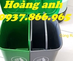 Thùng rác đạp chân chia 2 ngăn, thùng rác đan năng