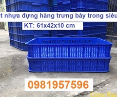 Sọt nhựa đựng hàng trưng bày tại các siêu thị, sóng nhựa hở kích thước 61x42x10 cm