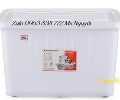 Thùng nhựa trắng 90L nắp đậy kín có bánh xe